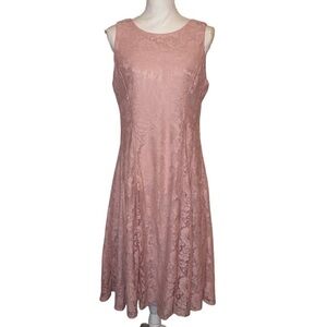 DANNY & NICOLE Floral Lace Overlay Fit and Flare Midi Length Dusty Pink Size 10